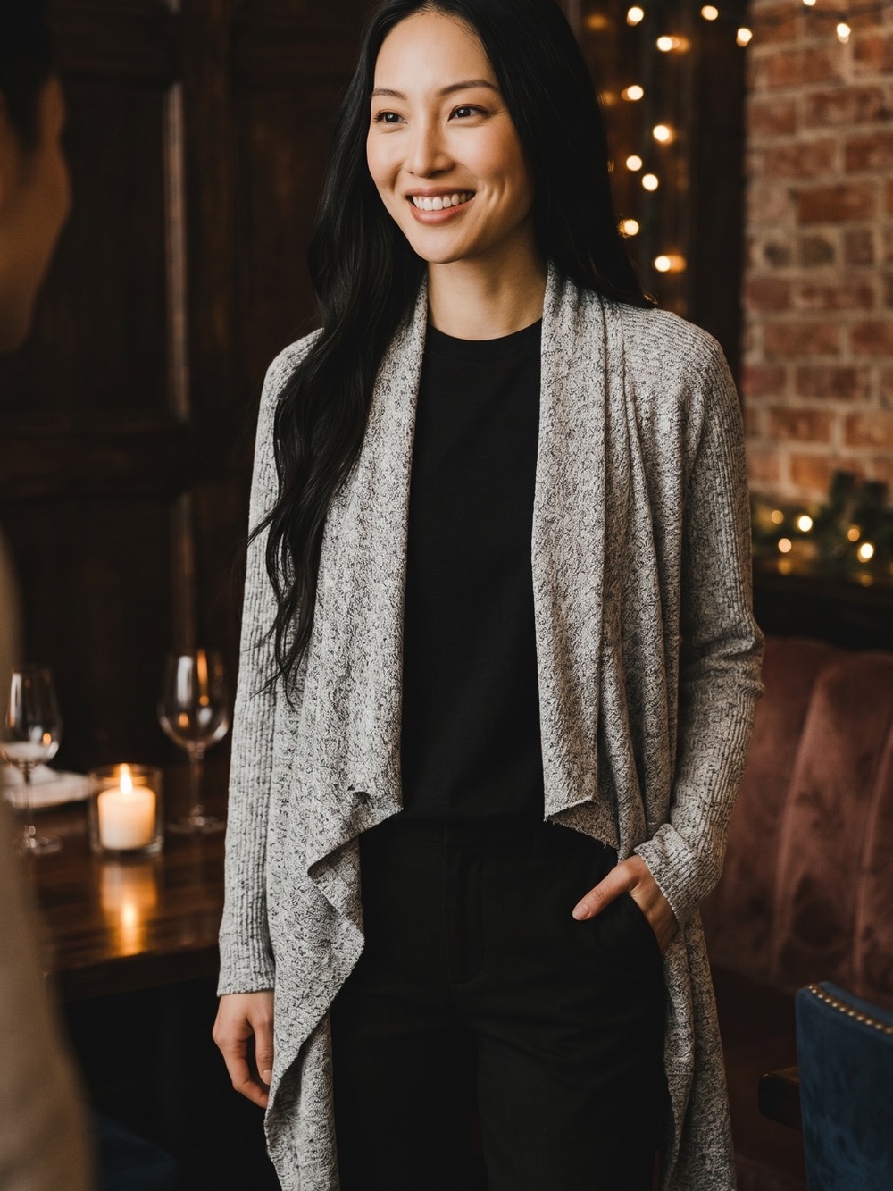 White House Black Market Light Gray Draped Open-Front Cardigan